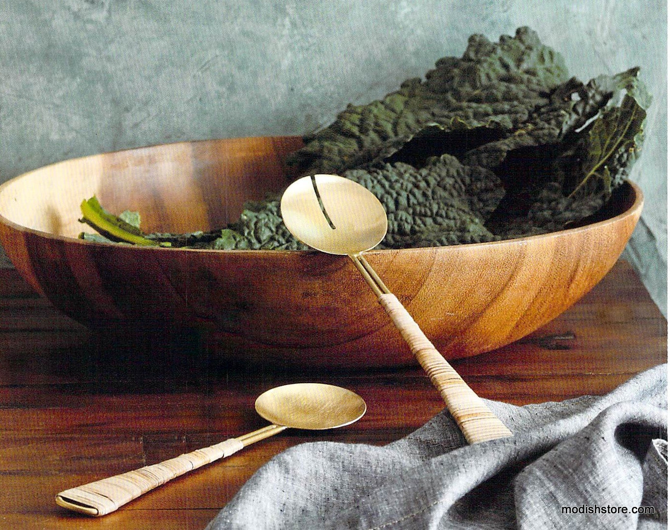 Gio Brass Wire & Rattan Salad Servers - Set Of 2