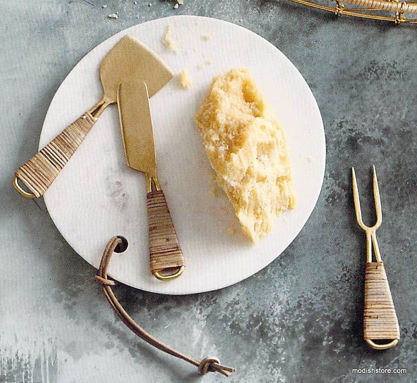 Gio Brass Wire & Rattan Cheese Tools - Set Of 3