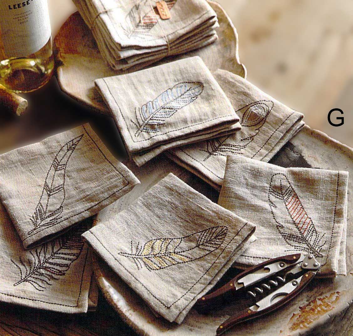 Feather Cocktail Napkins & Tiny Forest Coasters - Set Of 6